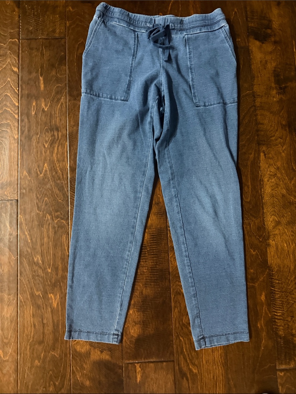 Women's Blue Stretch Jeggings with Drawstring Waist